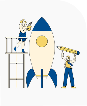 Team working on rocket illustration